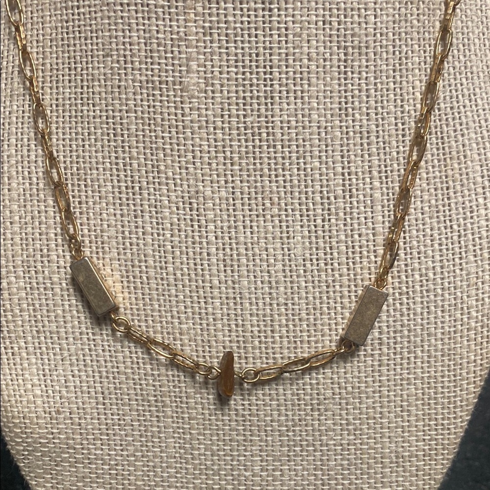 Park Lane Tigers Eye Stone and Gold Chain Necklace